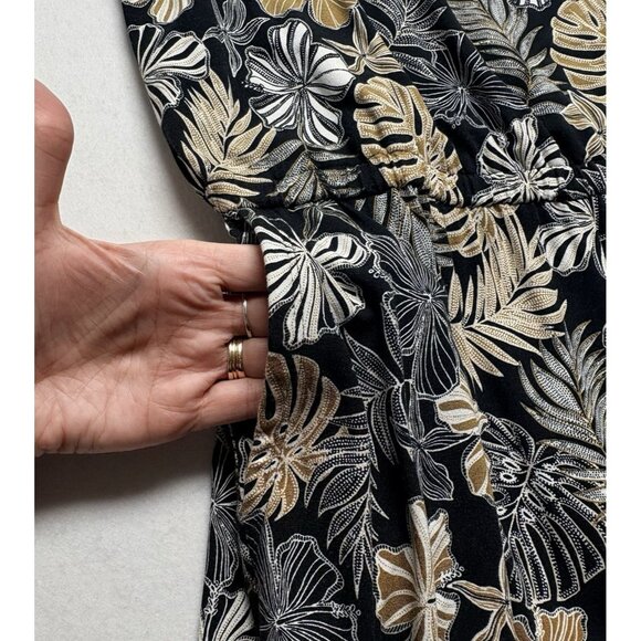 J JILL Wearever Women Plant Leaf Jumpsuit Wide Leg Sz MP Black Tan Gold 52-25 - Picture 7 of 15